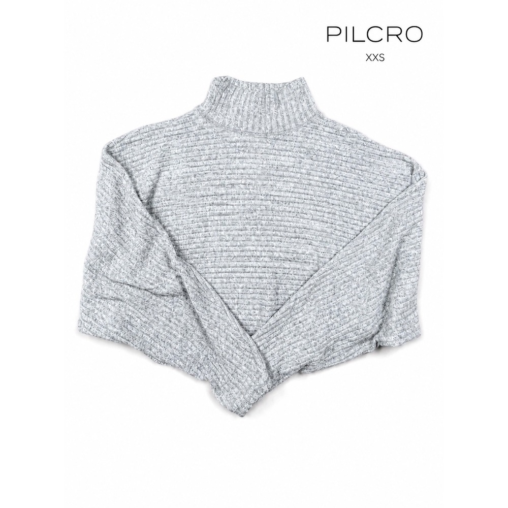 Pilcro Anthropologie Oversized Cropped Mock Neck Sweater XXS Gray Ribbed Knit